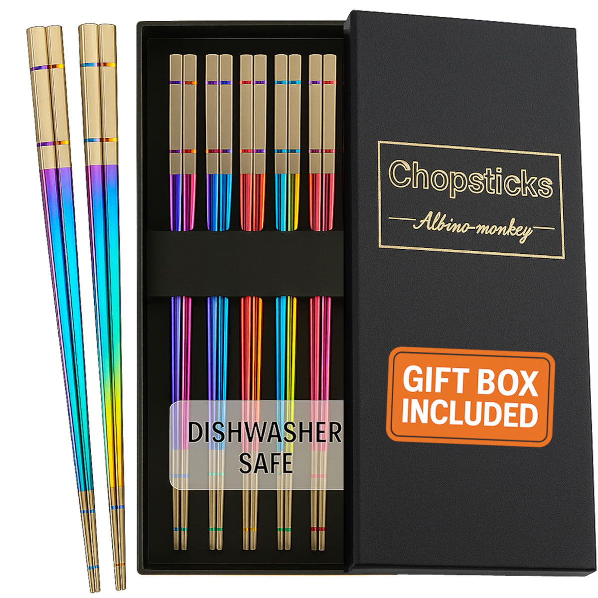 Albino Monkey reusable chopsticks with 9-inch length and iridescent finish for everyday dining