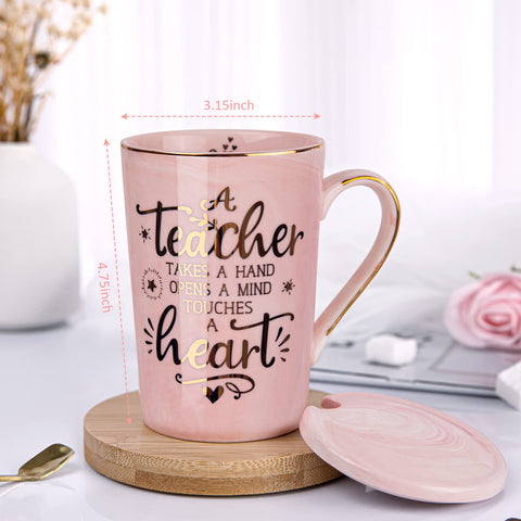 ALBISS 14oz pink marble mug with lid, ideal for keeping beverages warm.