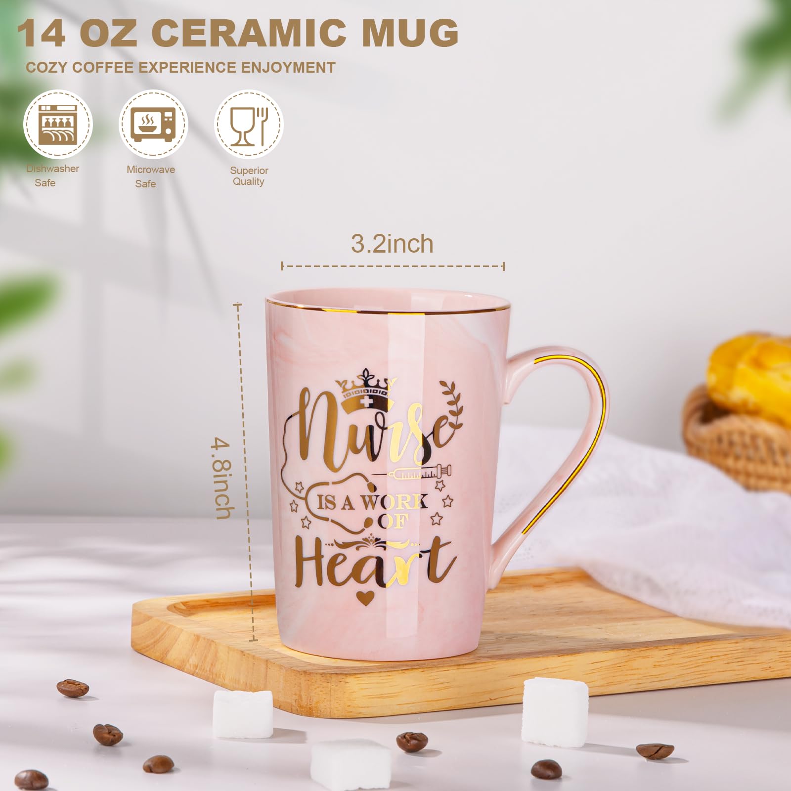 ALBISS pink marble nurse mug adds chic style to desks.