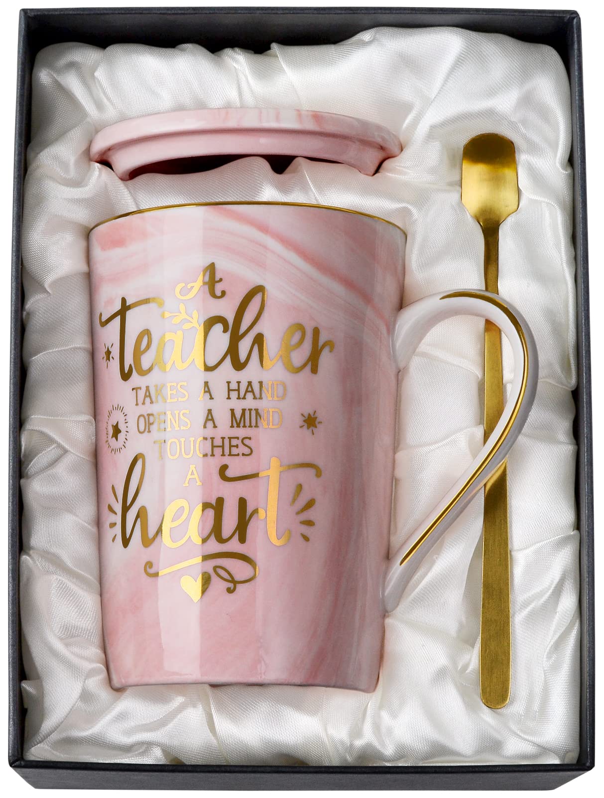 ALBISS teacher mug pink marble with gold foil, stylish daily coffee companion.