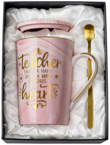 ALBISS teacher mug pink marble with gold foil, stylish daily coffee companion.