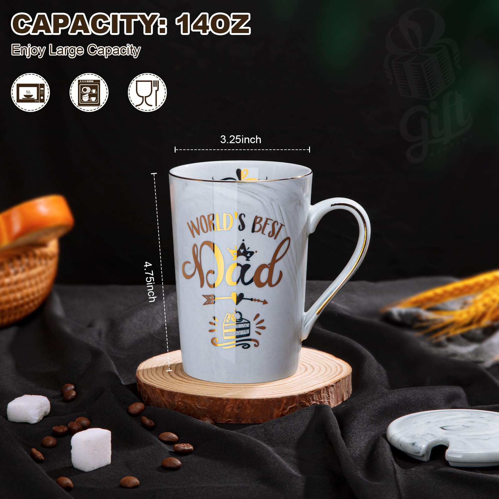 Close-up of the gold print on ALBISS mug enhances premium gifting appeal.