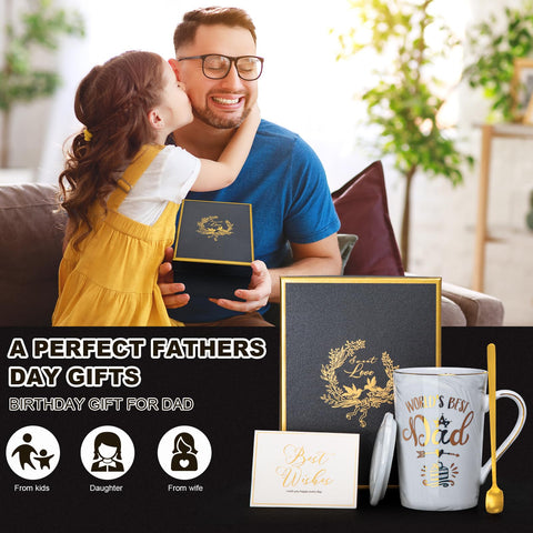 ALBISS World’s Best Dad mug in use brings daily comfort and style.