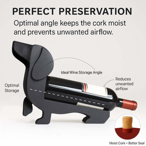 ALCEDIA dachshund wine holder secure fit; holds standard 750ml bottles with sturdy stability on counters.