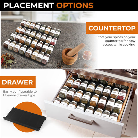 ALCOVA Spice Drawer Organizer with tool-free setup for quick organization.