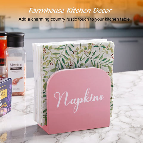 ALELION pink napkin holder with wood design adds charm to dining setup.