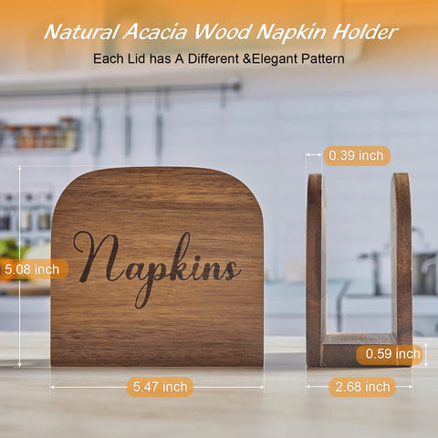 ALELION Acacia napkin holder lid pattern highlights unique wood grain detail.