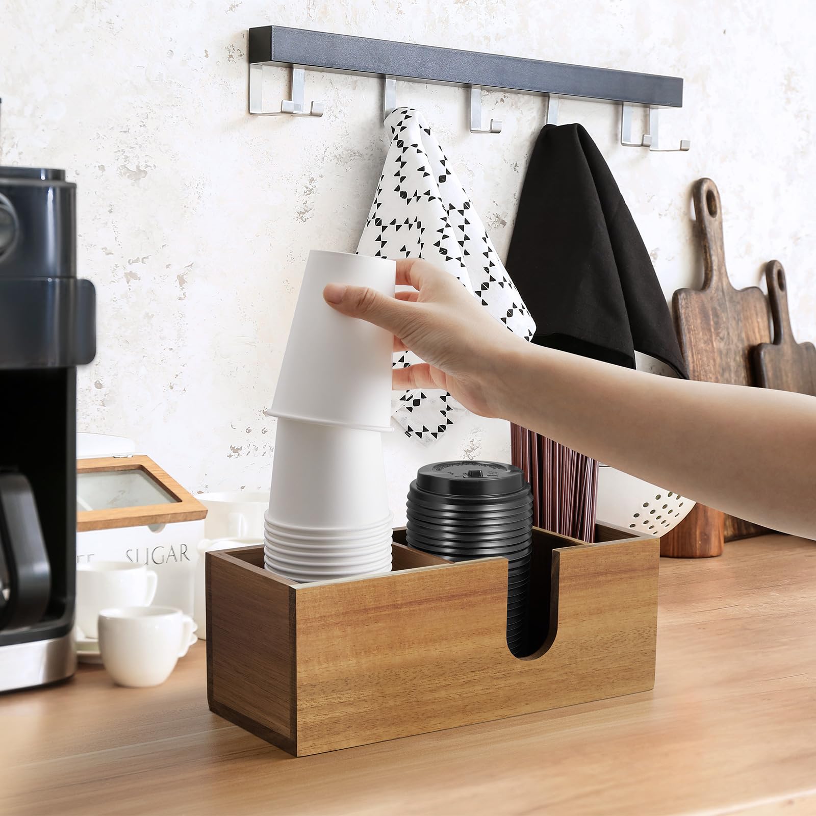 ALELION acacia wood lid and straw storage supports quick coffee prep