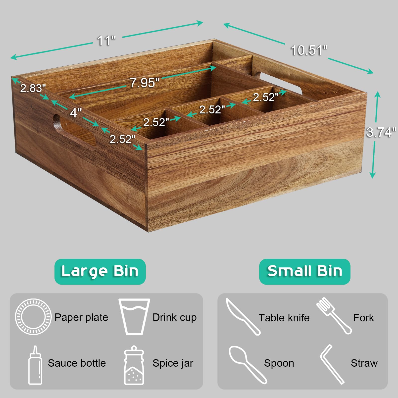 ALELION Acacia wood utensil caddy countertop display showcases organized serving setup