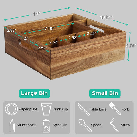 ALELION Acacia wood utensil caddy countertop display showcases organized serving setup