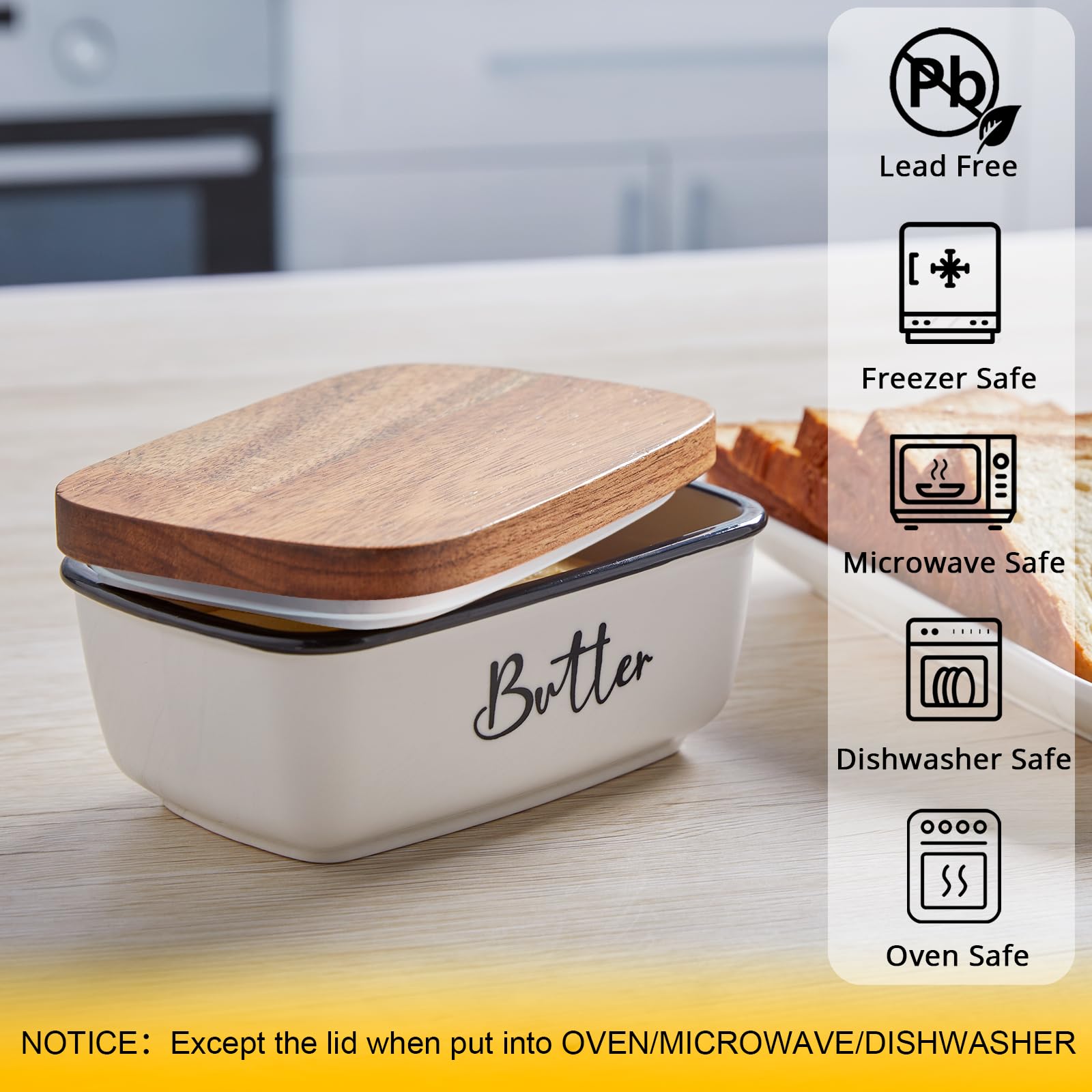 ALELION butter dish showing 2 sticks capacity for easy fridge-to-table serving.