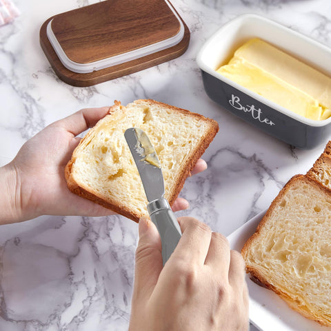 ALELION gray finish butter dish blends with modern kitchens