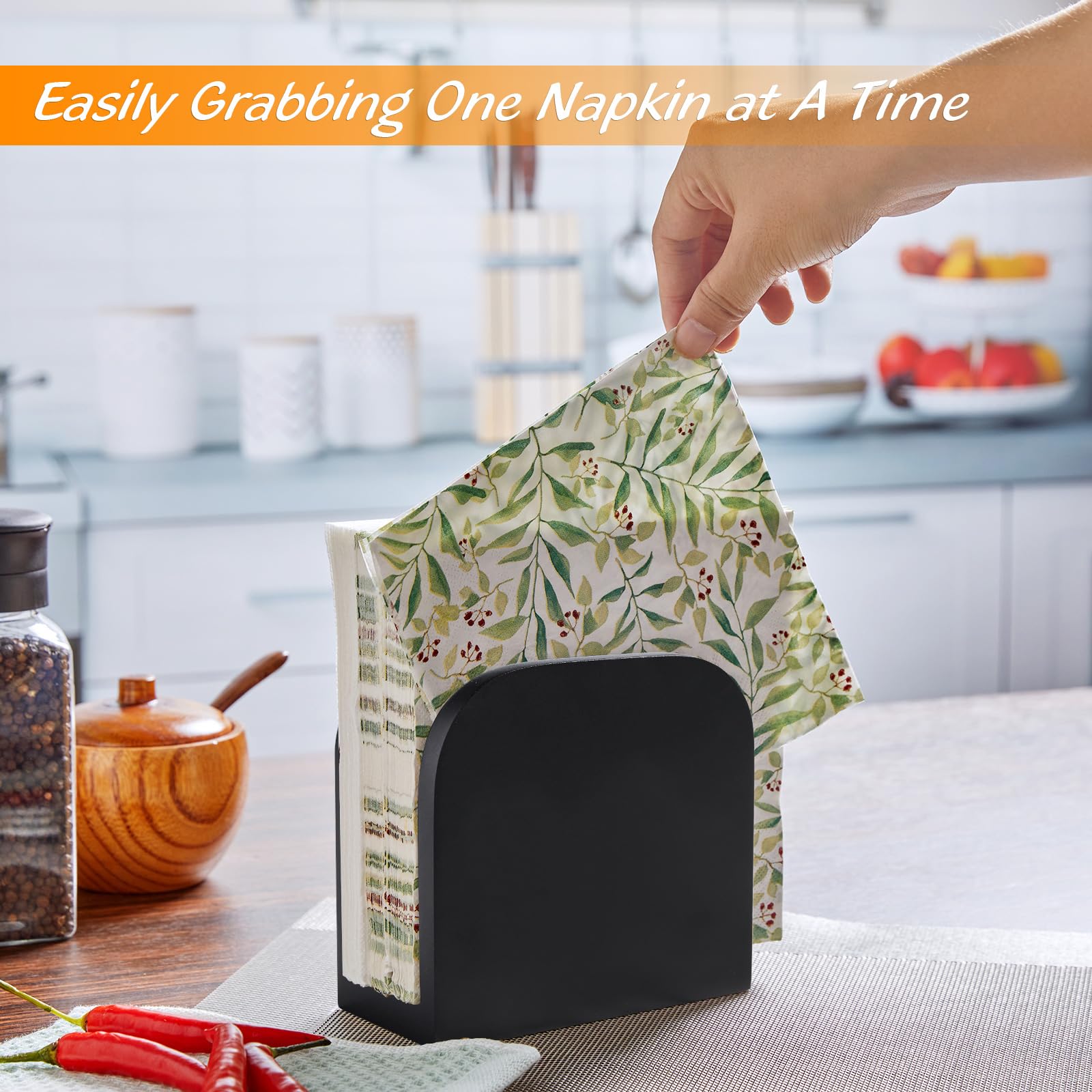 ALELION wooden napkin dispenser features a U-shaped opening for easy grabs
