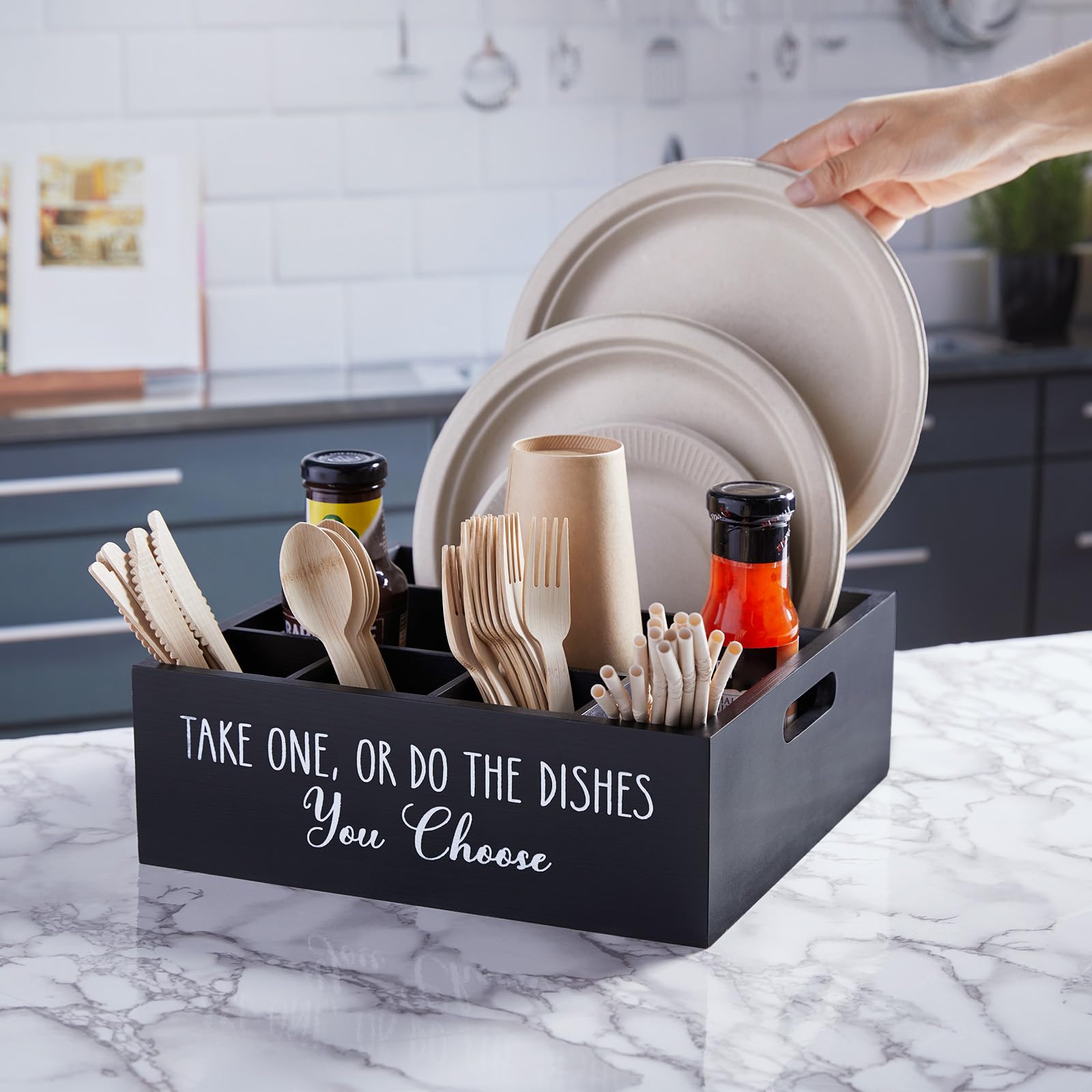 ALELION six-compartment caddy neatly stores cutlery and napkins for easy access