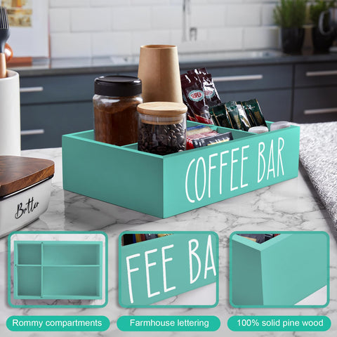 ALELION turquoise decor adds rustic charm to any coffee bar.