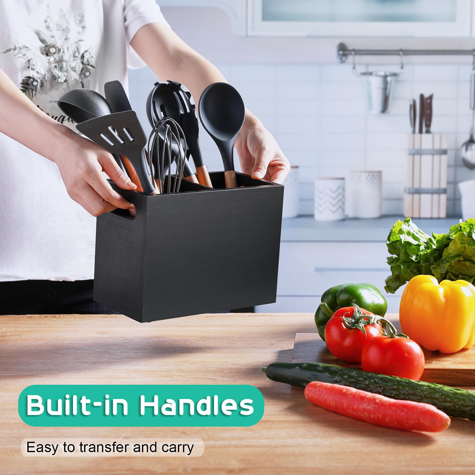 ALELION black utensil holder demonstrating anti-slip pad keeping it steady