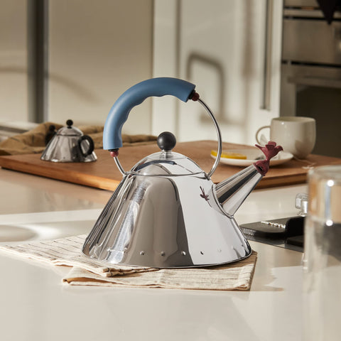 Alessi 9093 bird whistle kettle, versatile for gas and induction stovetops