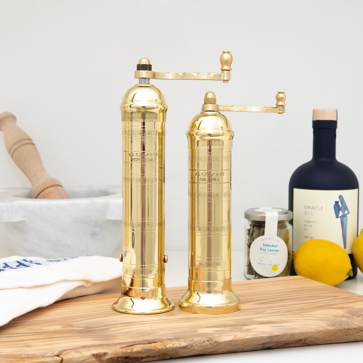 Alexander Home brass mill handle stored inside shows thoughtful packing