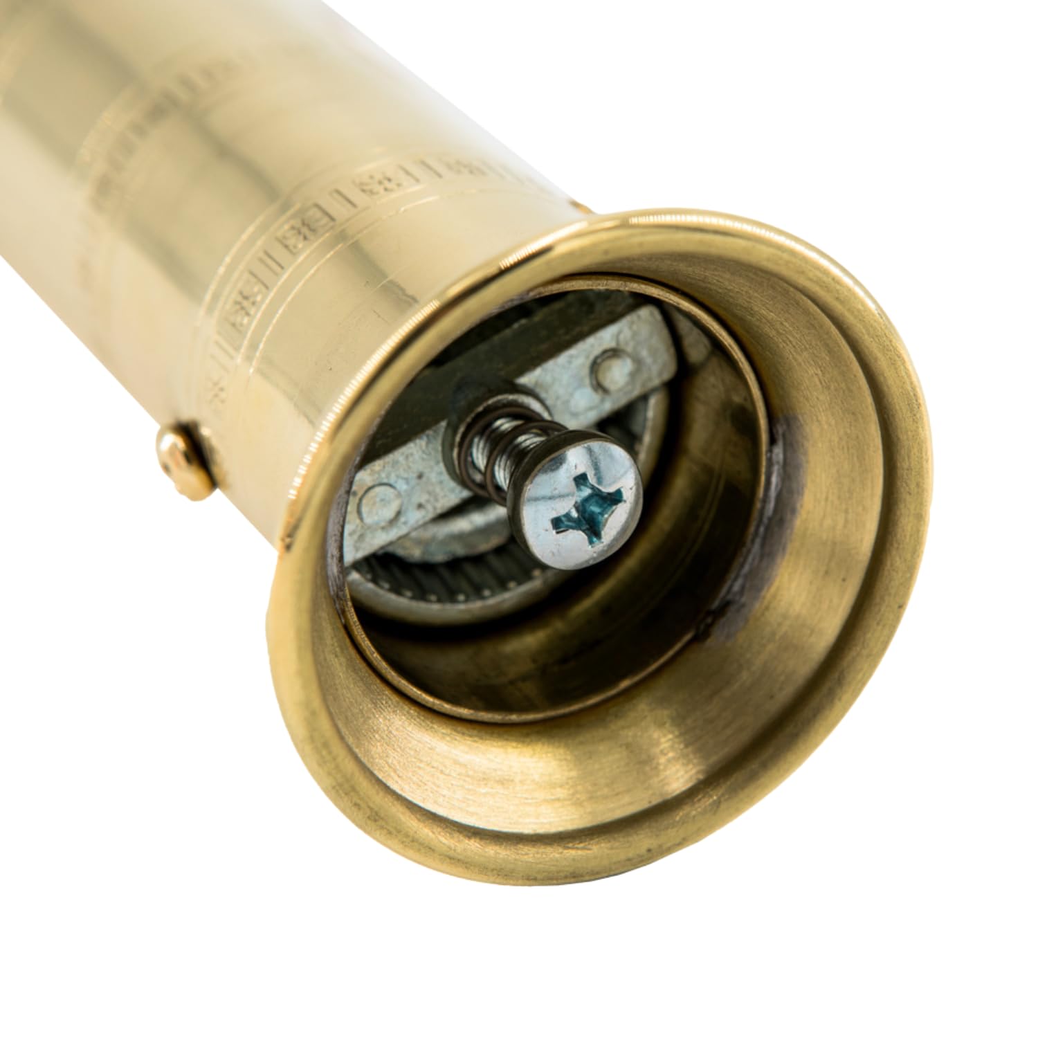 Alexander Home brass mill top nut detail highlighting simple assembly