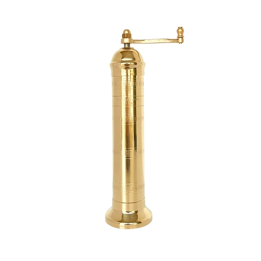 Alexander Home The Original European Mill brass 9-inch salt grinder on a table.