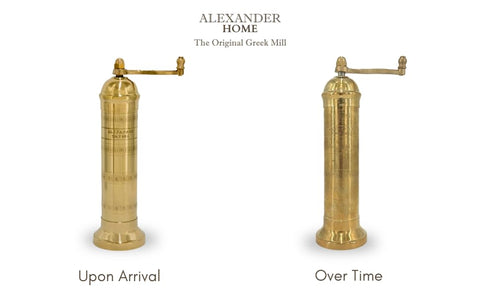 Alexander Home mill brass in kitchen scene ready to season dishes.