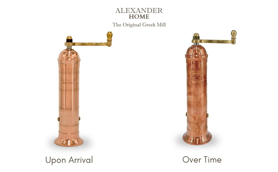 Alexander Home Original Greek Pepper Mill 8-inch copper polishing cloth included for upkeep
