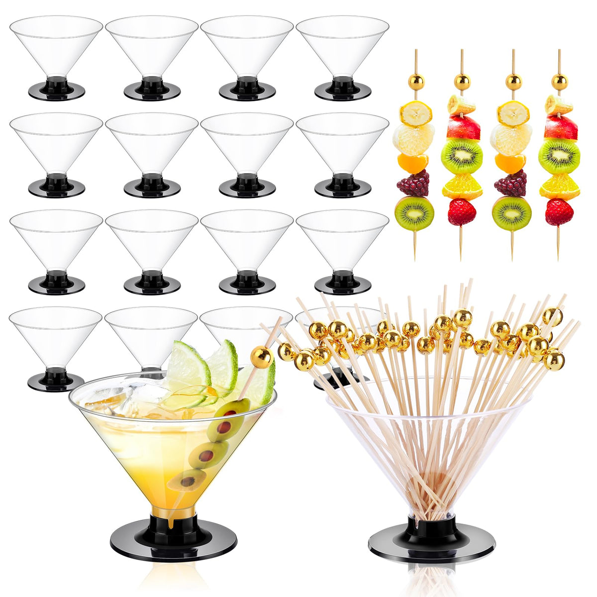 ALEXPRE plastic martini glasses in 60-pack, clear and durable for elegant servings.