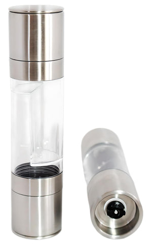 Alfa Torque dual-mill chambers closeup showing separate salt and pepper grinding paths.