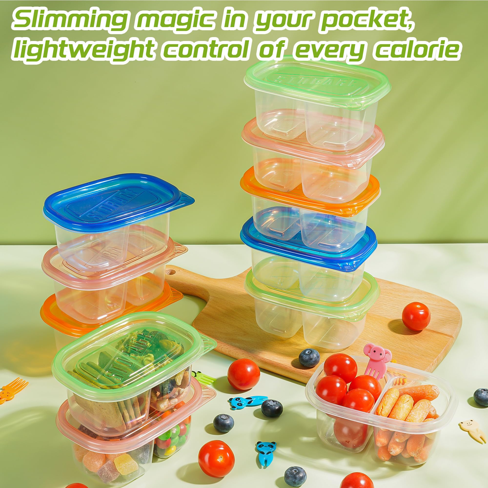 ALFEVA dual-compartment green-lid container for fresh portion-controlled snacks