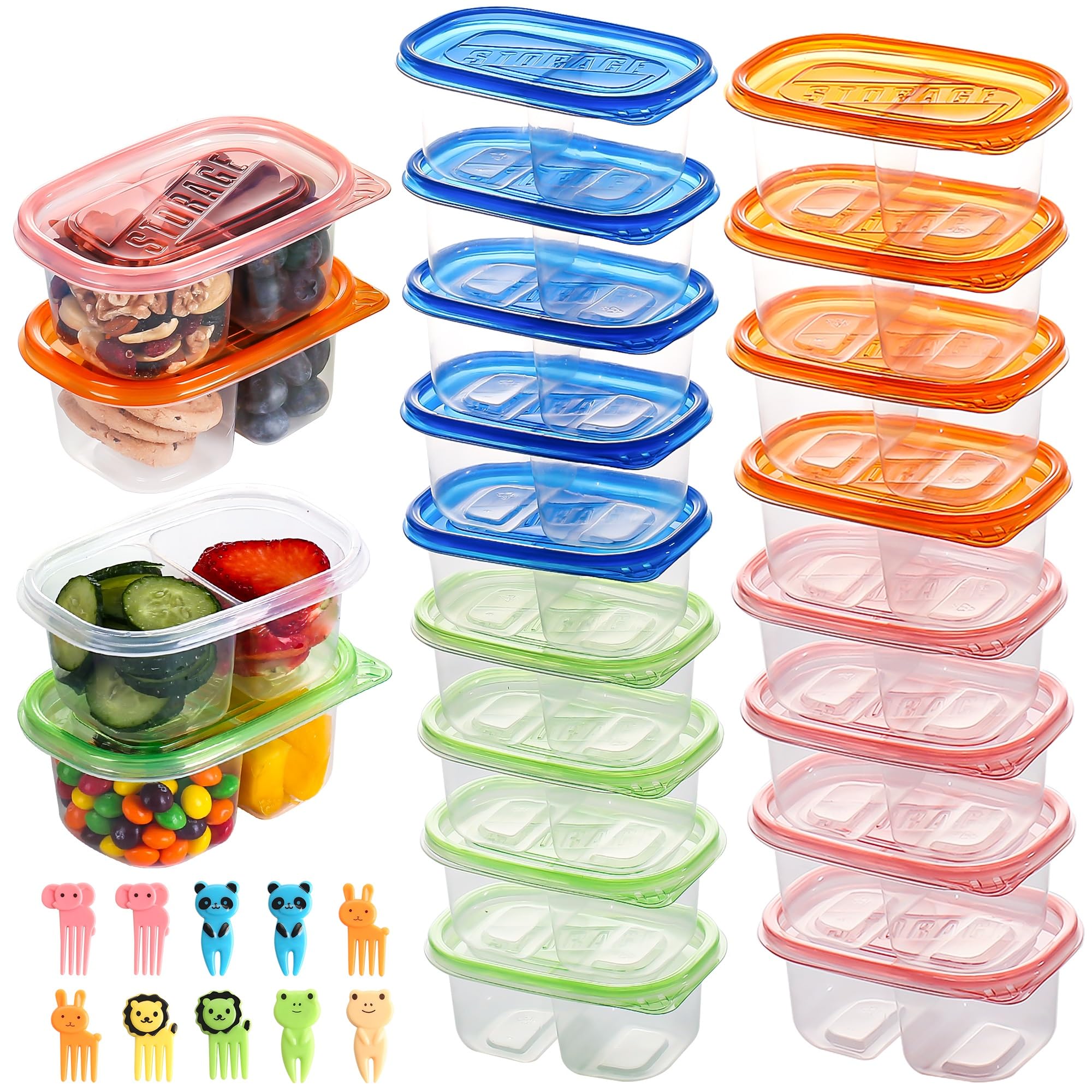 ALFEVA dual-compartment pink-lid snack container for leak-proof separation