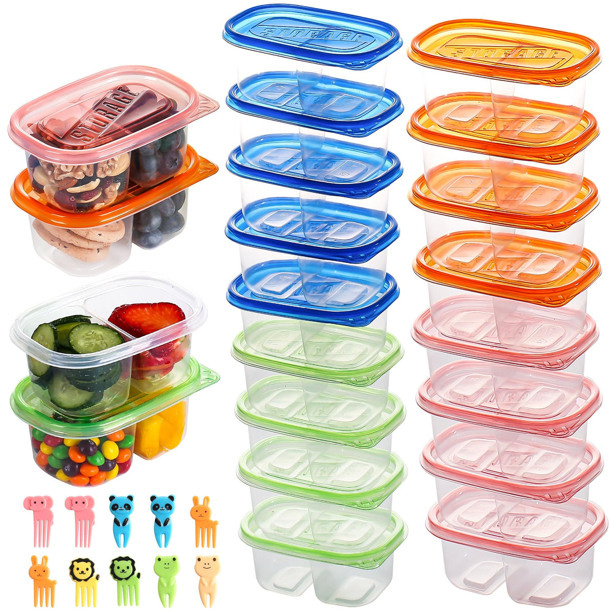 ALFEVA dual-compartment pink-lid snack container for leak-proof separation