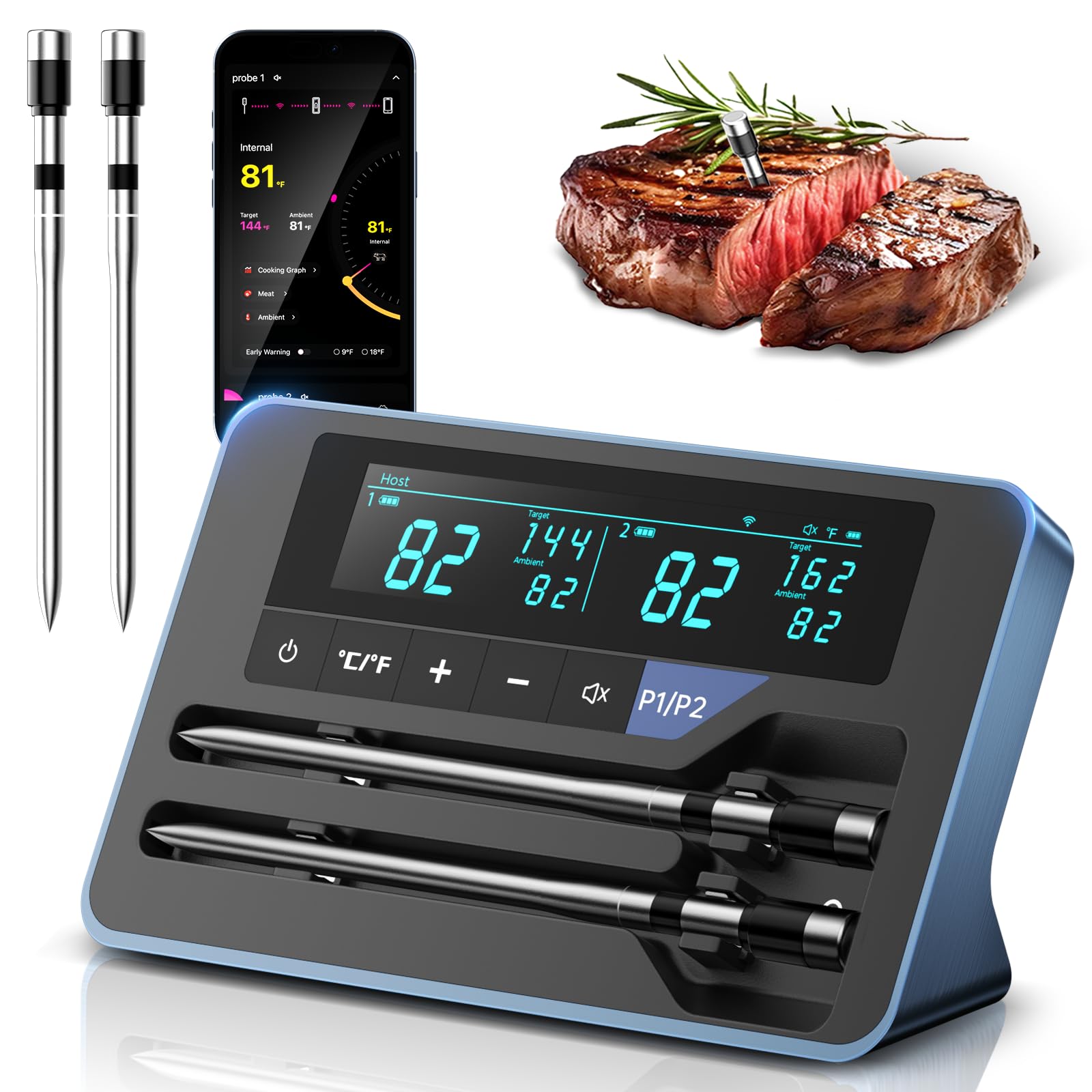 Alfolive base unit with LCD display enabling long-range Bluetooth monitoring up to 800 ft.