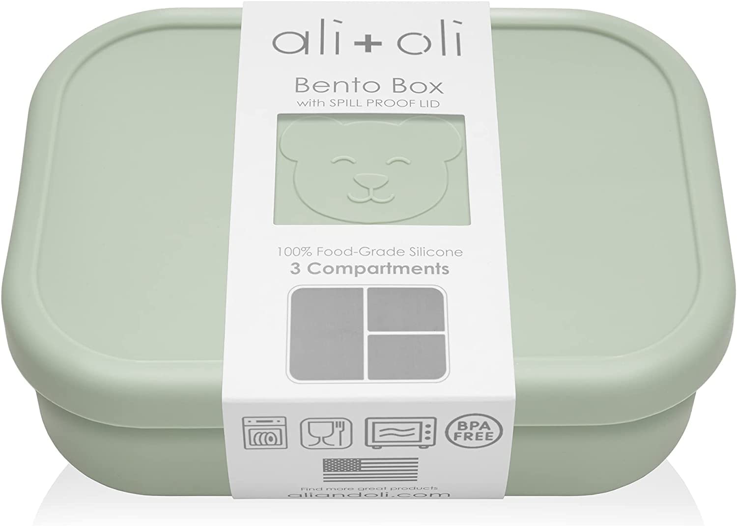 Ali+Oli pine silicone bento box front view; compact on-the-go lunch