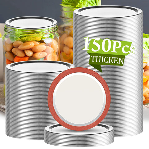 Aliggbent 150pc wide-mouth lids pack with airtight seal for fresh preserves.