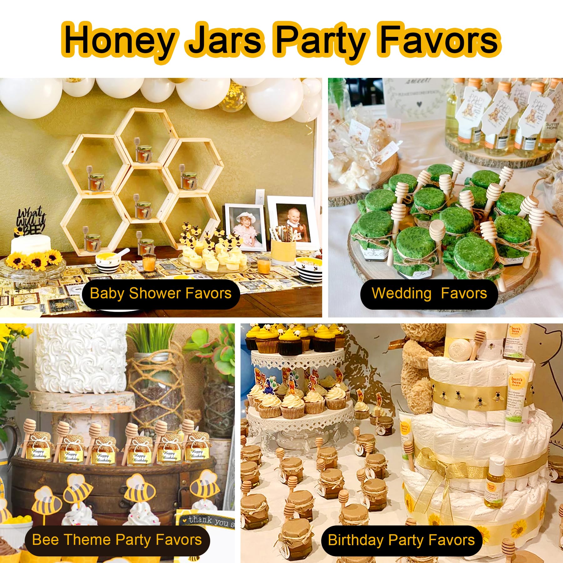 Aliggbent clear 1.5 oz honey jar highlights color and keeps contents fresh.