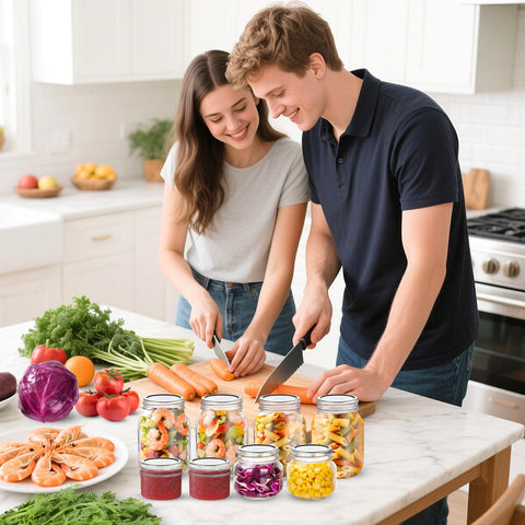 Aliggbent lids in a kitchen setting suitable for gift jars and decor.