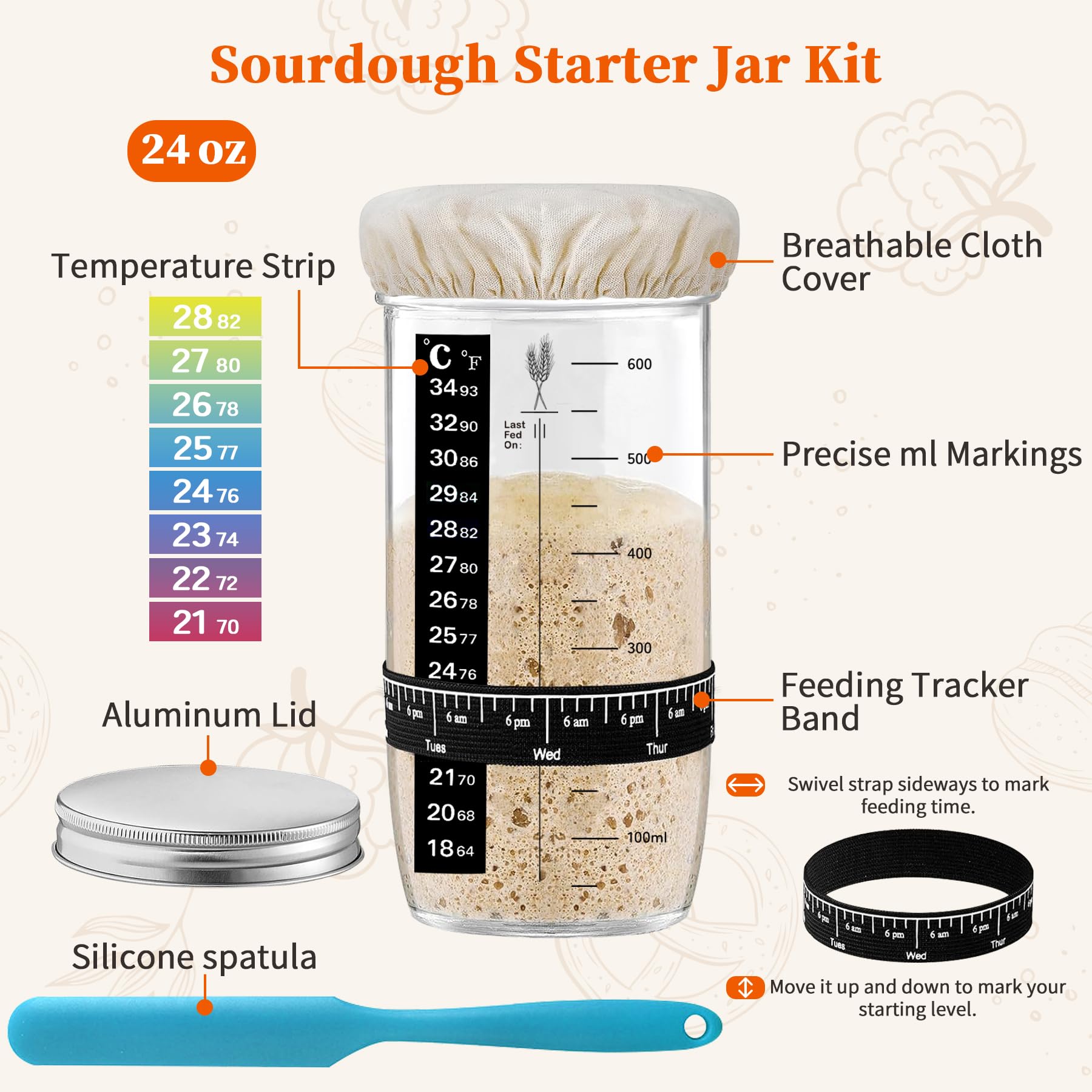 Aliggbent sourdough starter jar kit for reliable feeds