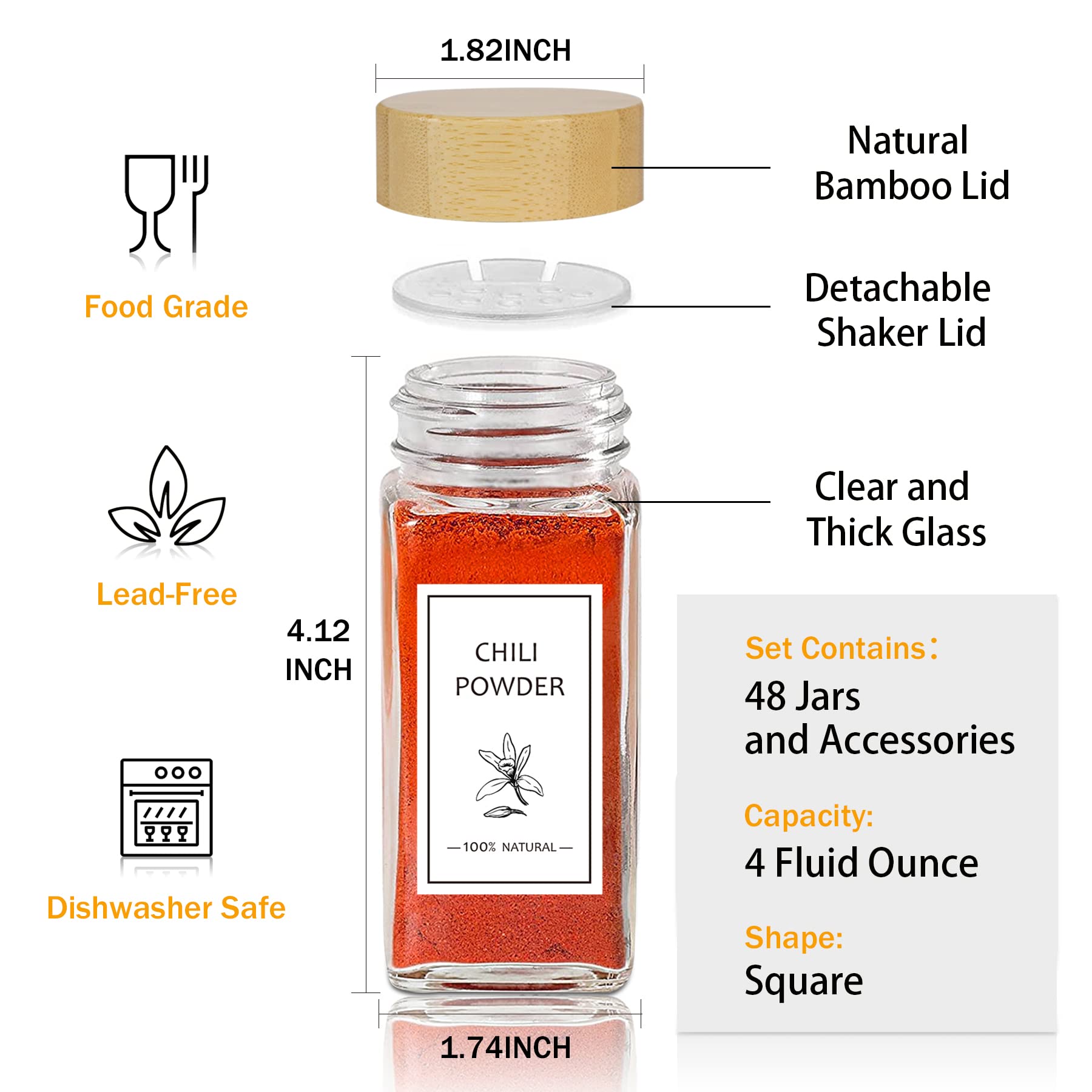 Aliggbent square glass spice jars with bamboo lids preserve freshness and style