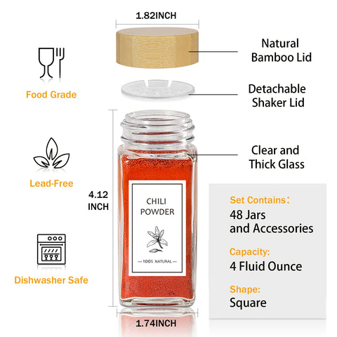 Aliggbent square glass spice jars with bamboo lids preserve freshness and style