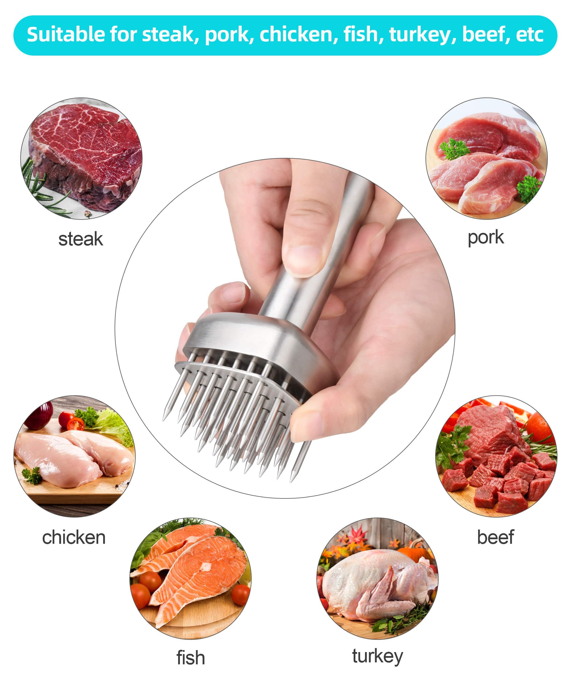 Dishwasher-safe Aliglow tenderizer for quick cleanups after use.