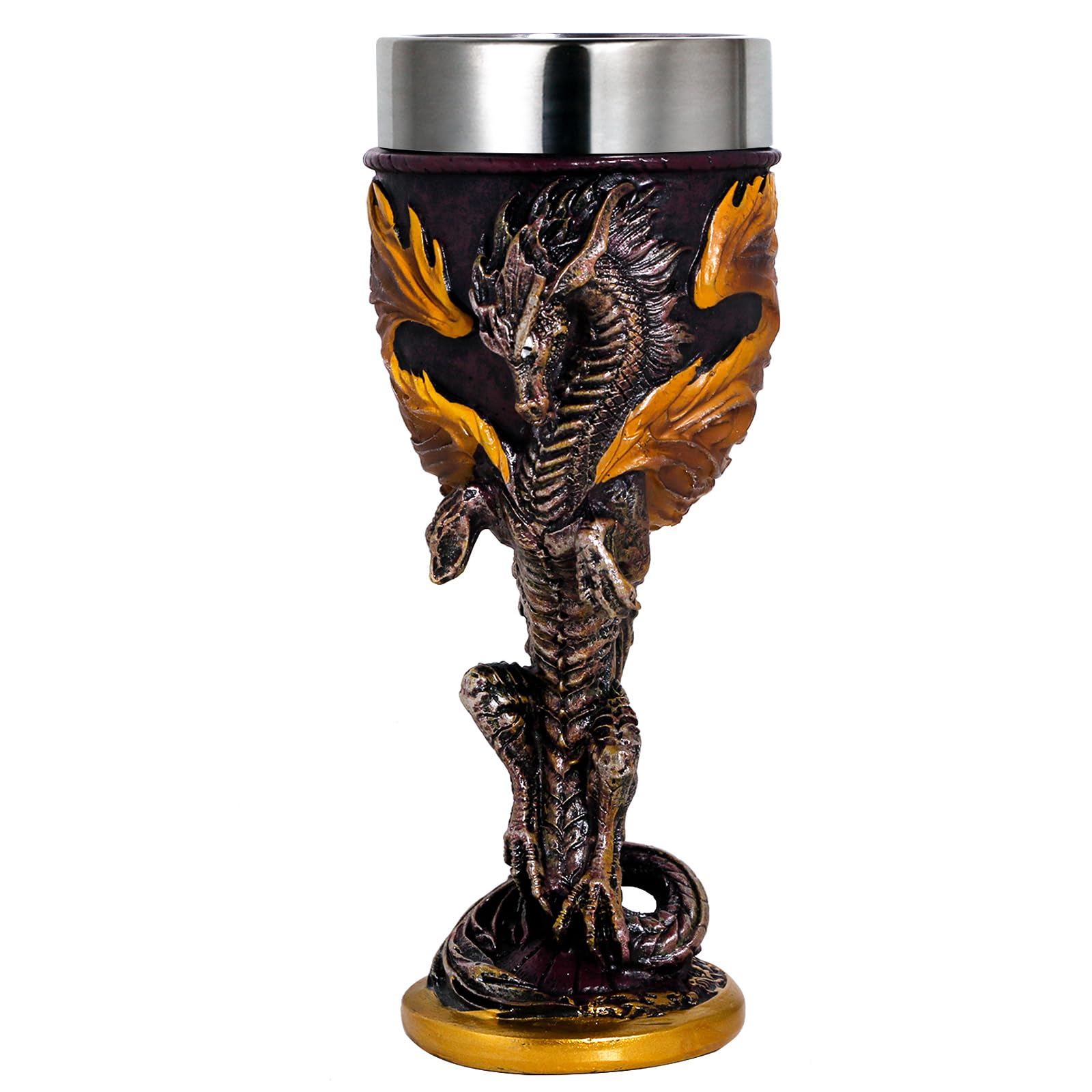alikiki Flame Dragon Goblet front view showing purple base and yellow flame wings