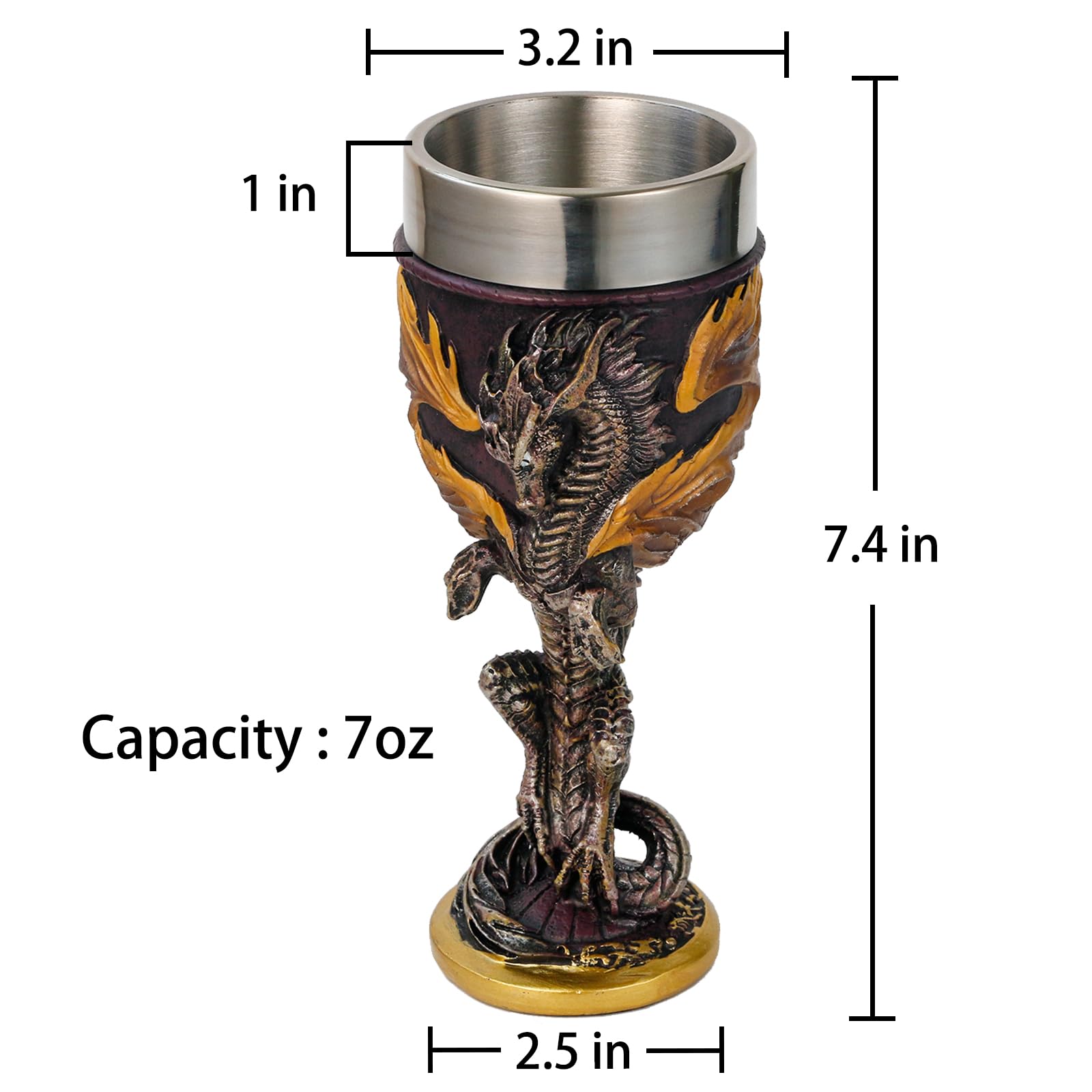 alikiki Flame Dragon Goblet height 7.4 inches on table