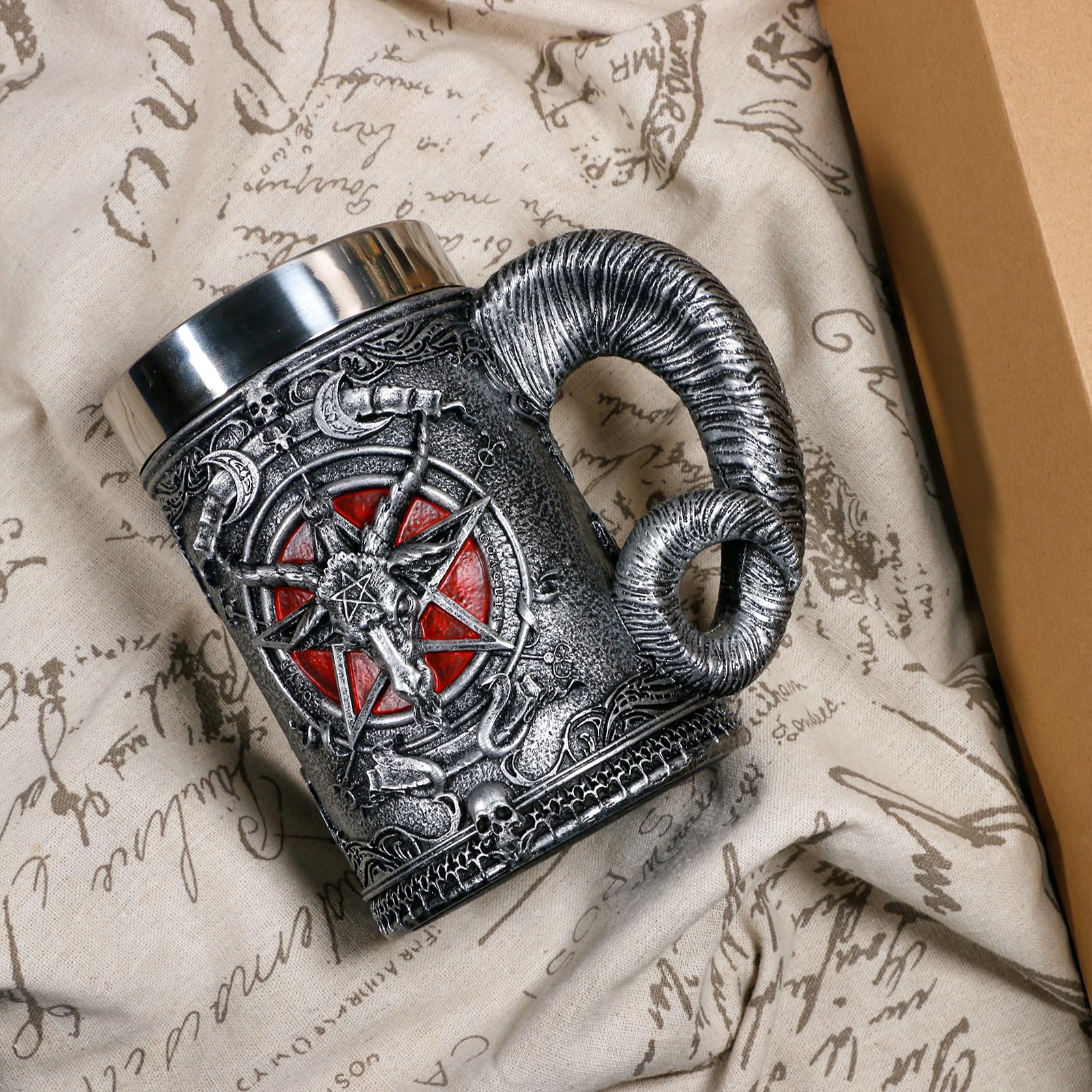 alikiki Medieval Baphomet Head Mug—gift-ready for fantasy fans and collectors.