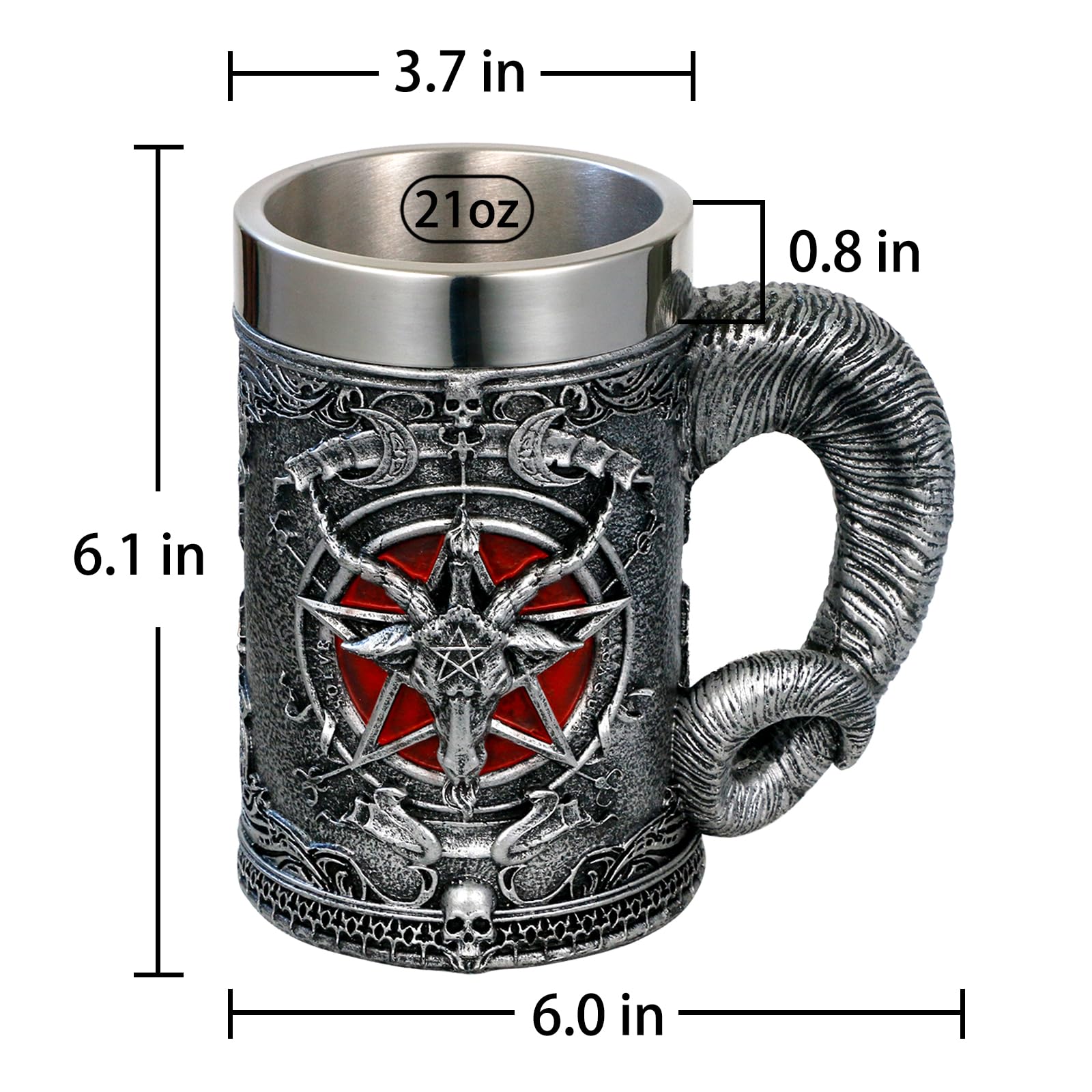 alikiki Medieval Baphomet Head Mug—interior stainless steel lining for easy cleaning.