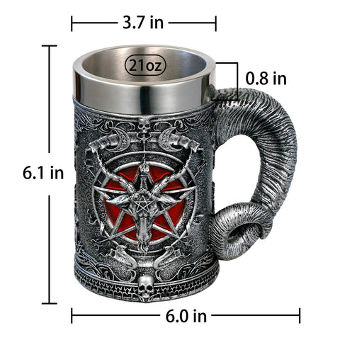 alikiki Medieval Baphomet Head Mug—interior stainless steel lining for easy cleaning.