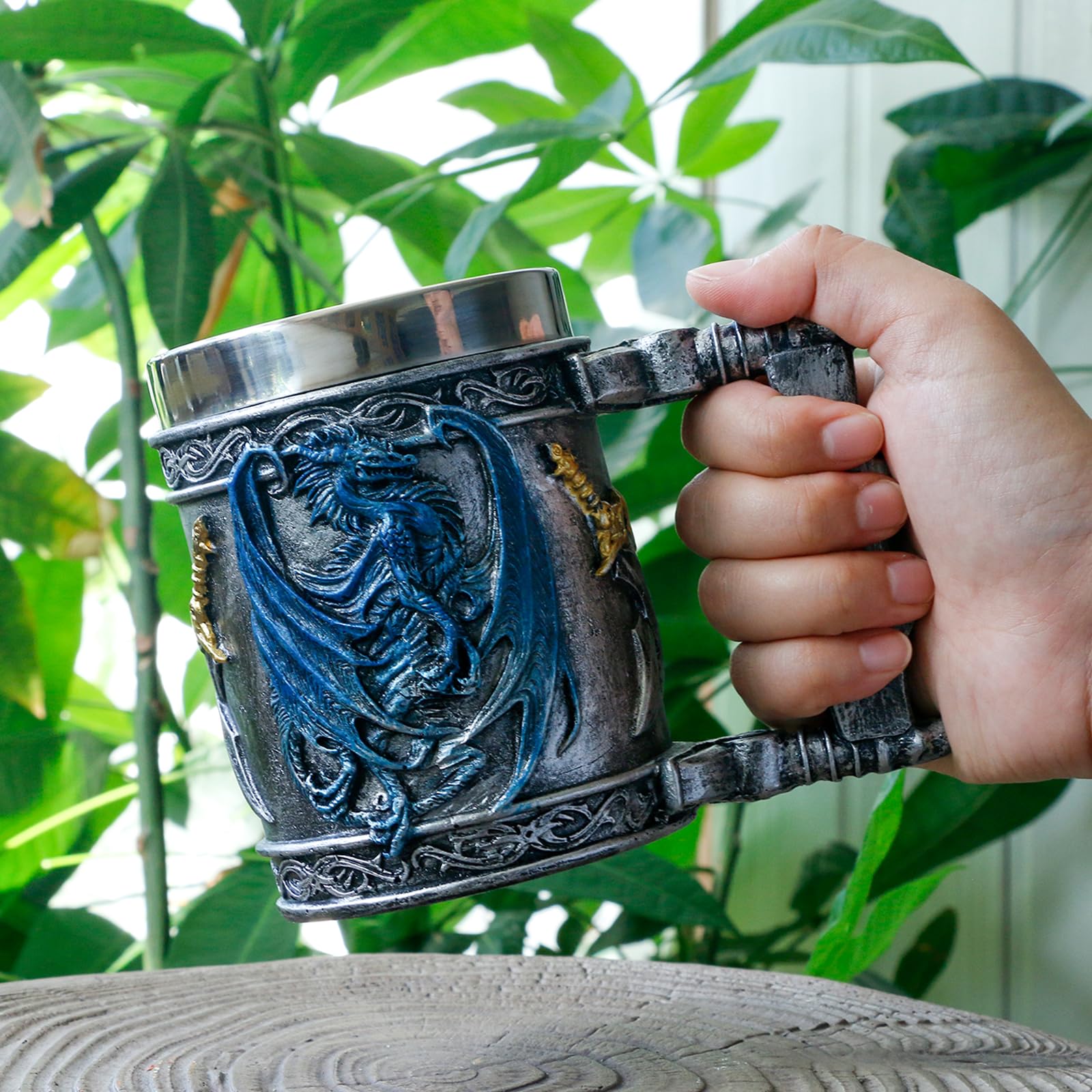 alikiki Medieval Blue Dragon Mug 3D design close-up shows handcrafted details