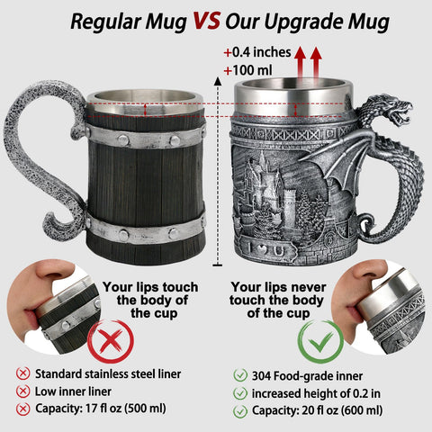 alikiki Castle engraving close-up reveals medieval artistry around the mug rim