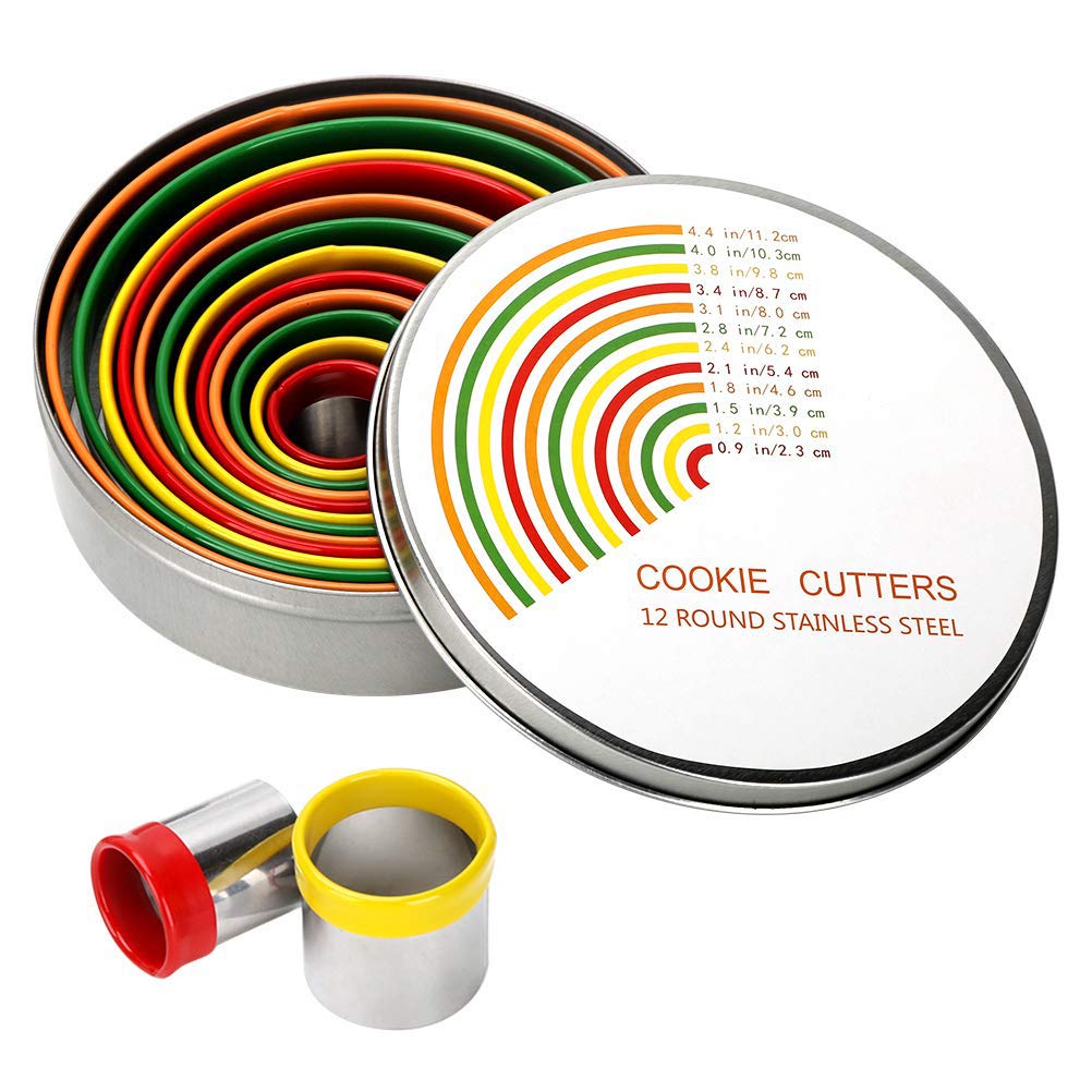 Alimat PluS round cutter set shown with 12 sizes arranged for precise dough cutting
