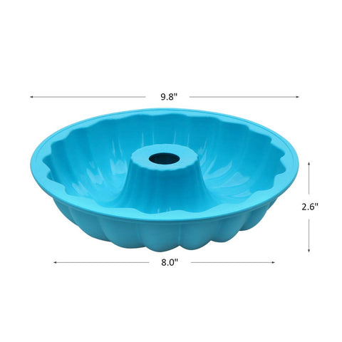 Alimat PluS silicone pan shows 9.8-inch bottom diameter for larger servings.