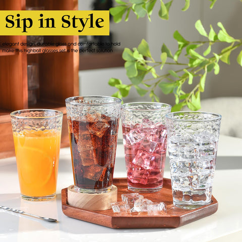 ALINK hammered highball 16oz closeup texture showcasing durable glass.